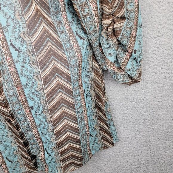 Emma James Top Womens Large Turquoise Brown Sheer Button-Up Lagenlook - Picture 4 of 14